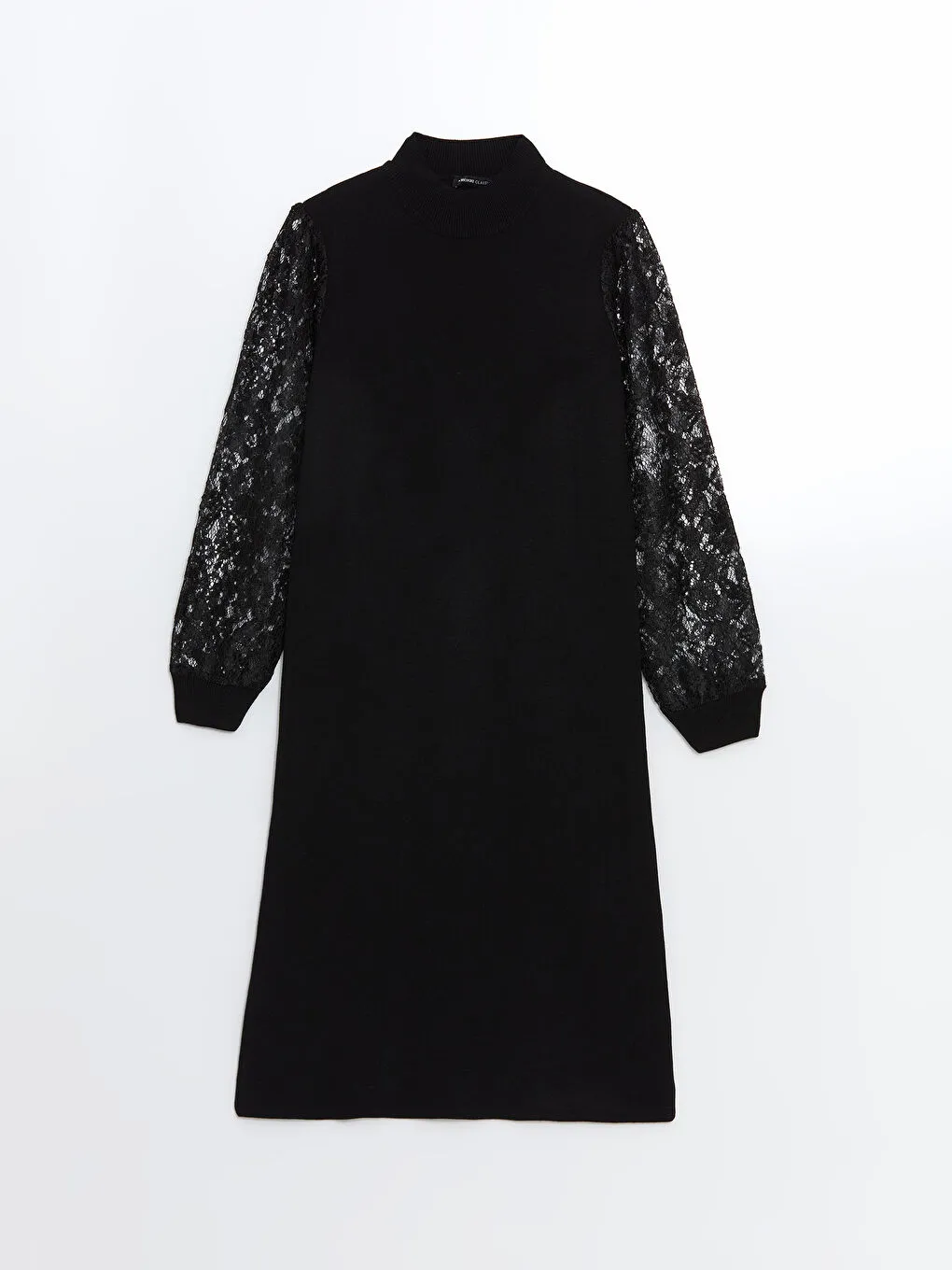  Astarlı Dantel Detay Dik Yaka Elbise