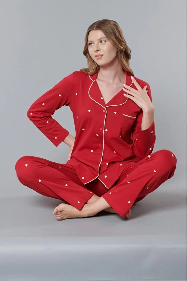 Pamuklu Düğmeli Kadın Pijama Takım