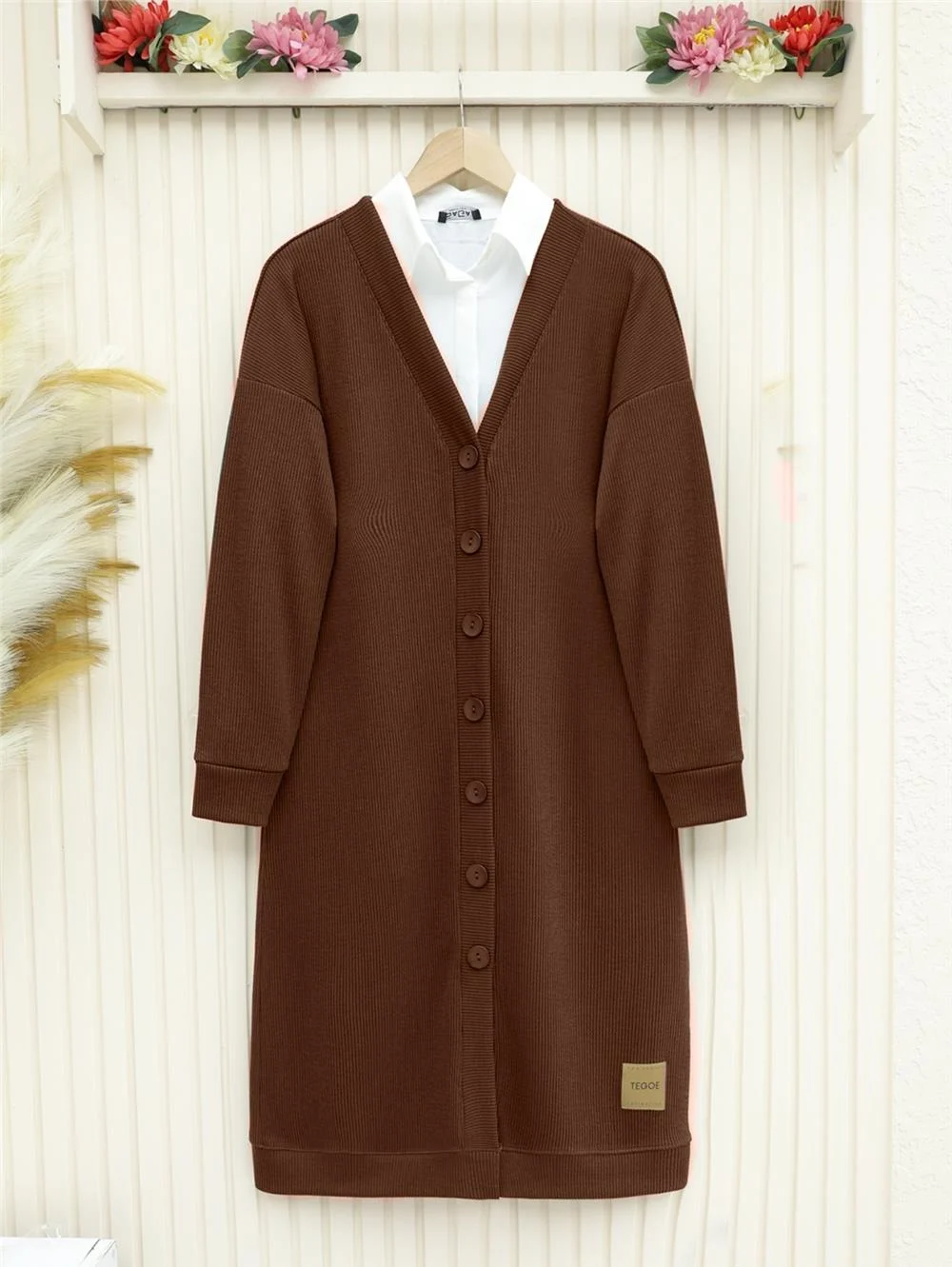 KAHVERENGİ arma detay fitilli burgu kumaş Elbise