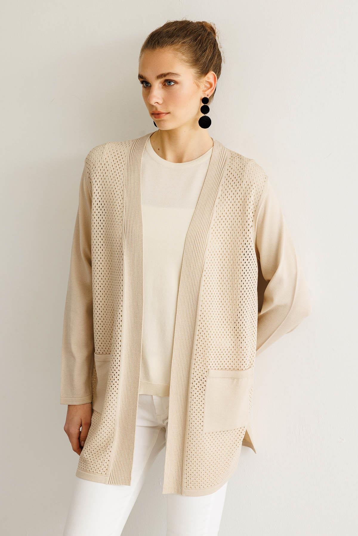 Kadın Yazlık Triko Hırka kum